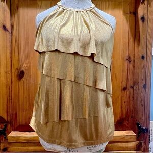 INC International Concepts Tan Sleeveless Ruffled Blouse